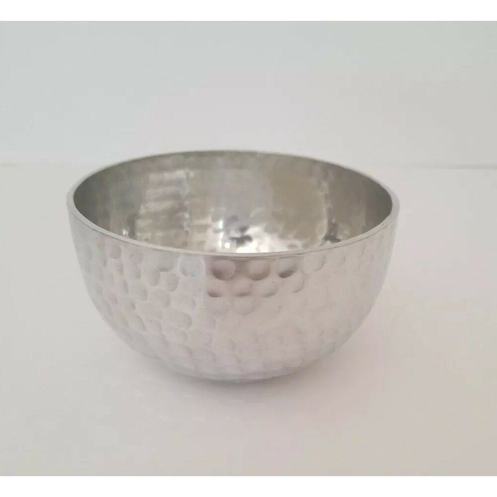 Ihi hammered 4.5” metal brass silver bowl made in India